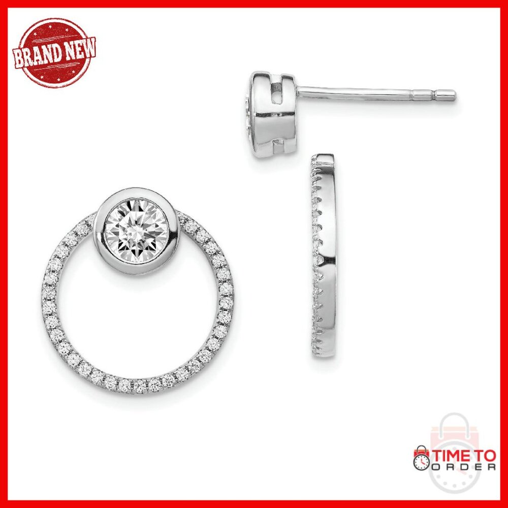 Sterling Silver Rhodium Plated Cz Circle Dangle Earrings 16mm